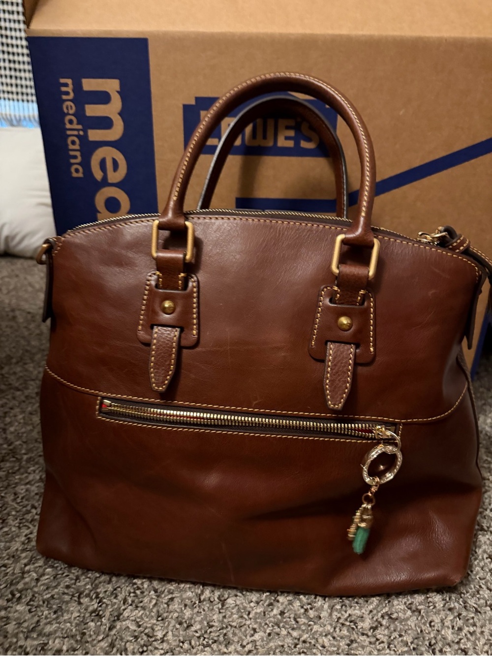 Dooney & Bourke Brown Leather Double-Handle Satchel - Picture 2 of 3